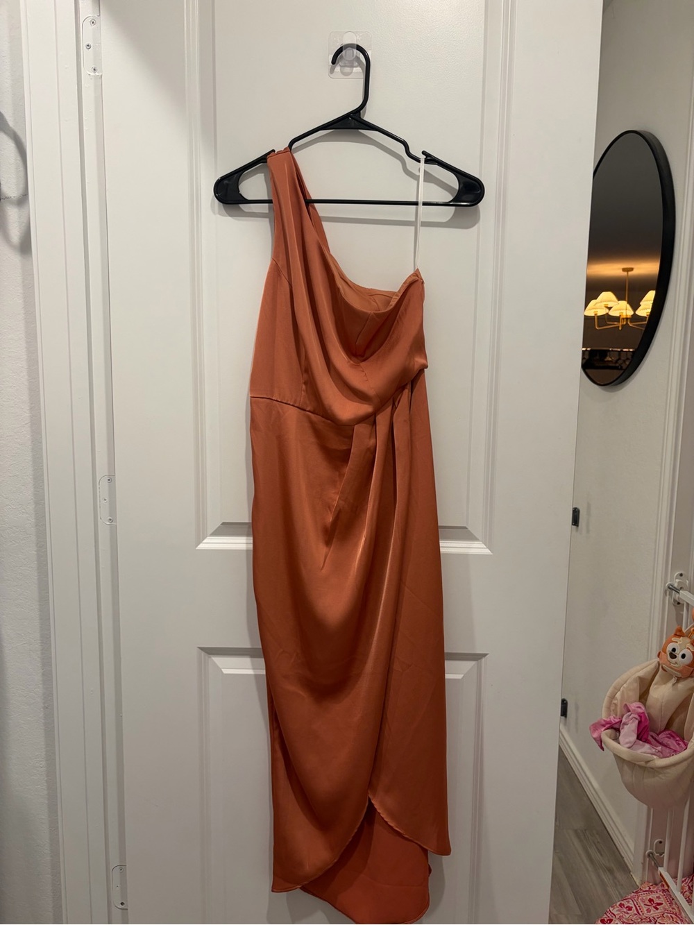 SHEIN One-Shoulder Rust Satin Dress